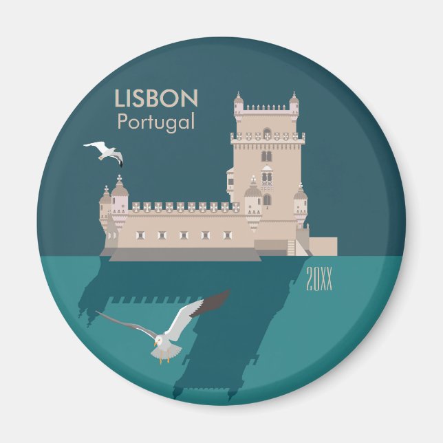 Aimant Tour de Belem de Lisbonne dans le style poster vin (Devant)