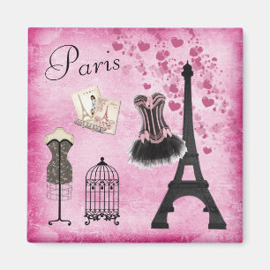 Aimant Tour Eiffel noir rose chic de mode de Paris