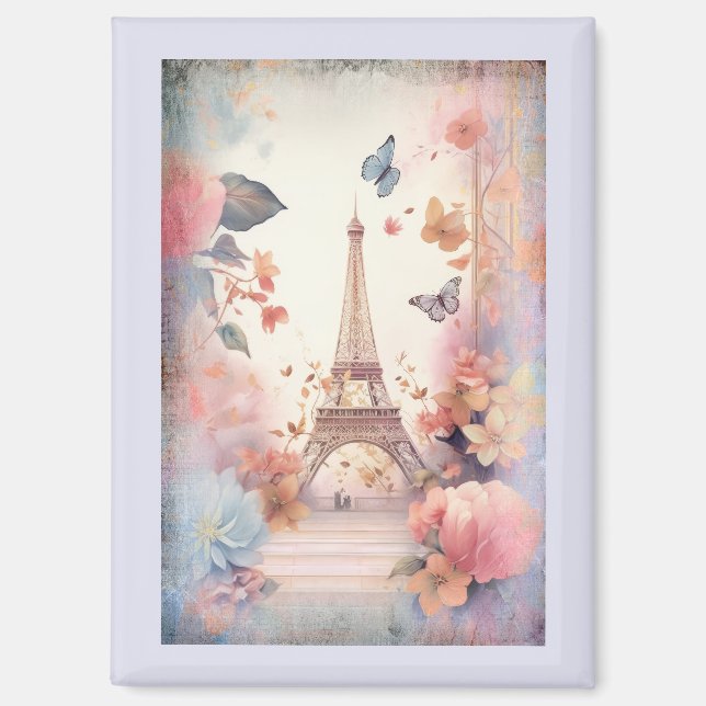 Aimant Tour Eiffel Papillons et Fleurs (Recto)
