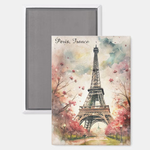 Aimant Tour Eiffel romantique de Paris aquarelle florale