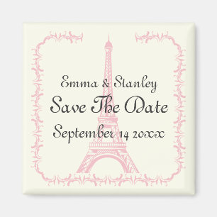 Aimant Tour Eiffel rose mariage Paris Enregistrer la date