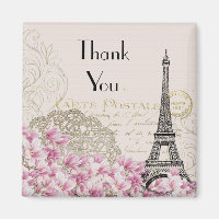 Tour Eiffel vintage avec Merci aux fleurs roses