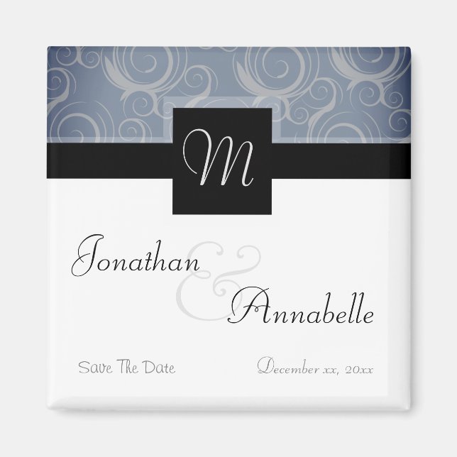 Aimant Tourbillon de monogramme, Sauvegarder la date (Devant)
