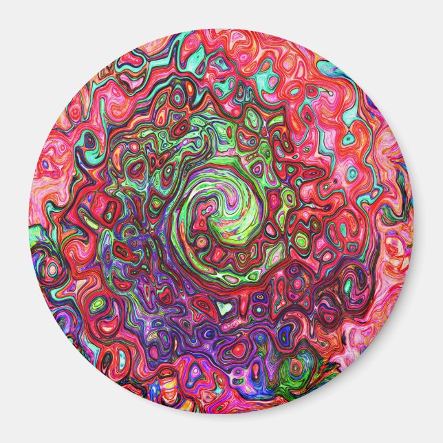 Aimant Tourbillon liquide abstrait groovy rouge aquarelle (Devant)