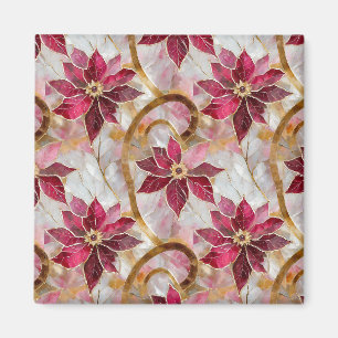 Aimant Tourbillons dorés Bourgogne Rose Poinsettias de No