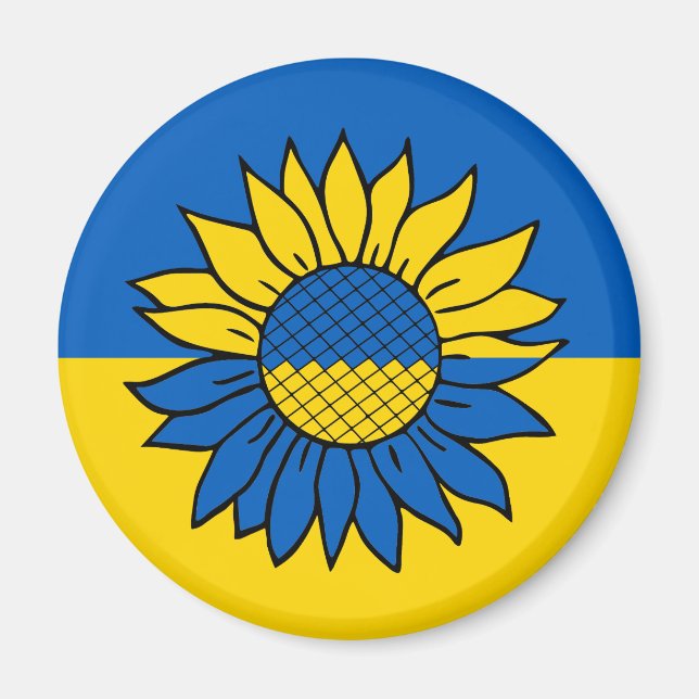Aimant Tournesol devant le drapeau ukrainien (Devant)