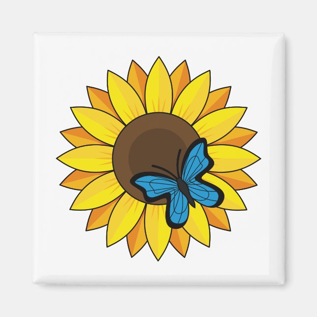 Aimant Tournesol et papillon bleu (Devant)