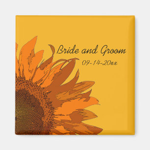 Aimant Tournesol orange sur Mariage jaune