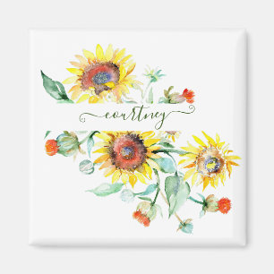 Aimant Tournesols aquarelle personnalisés