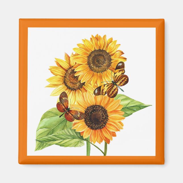 Aimant Tournesols et papillons  (Devant)