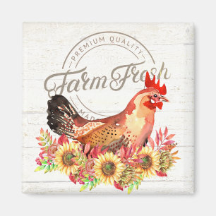 Aimant Tournesols et poulet de la ferme frais 