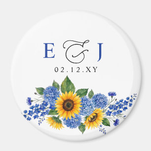 Aimant Tournesols Floraux Bleu Royal Mariage Moderne