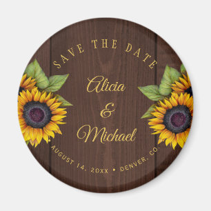 Aimant Tournesols rustiques chic grange bois mariage enre