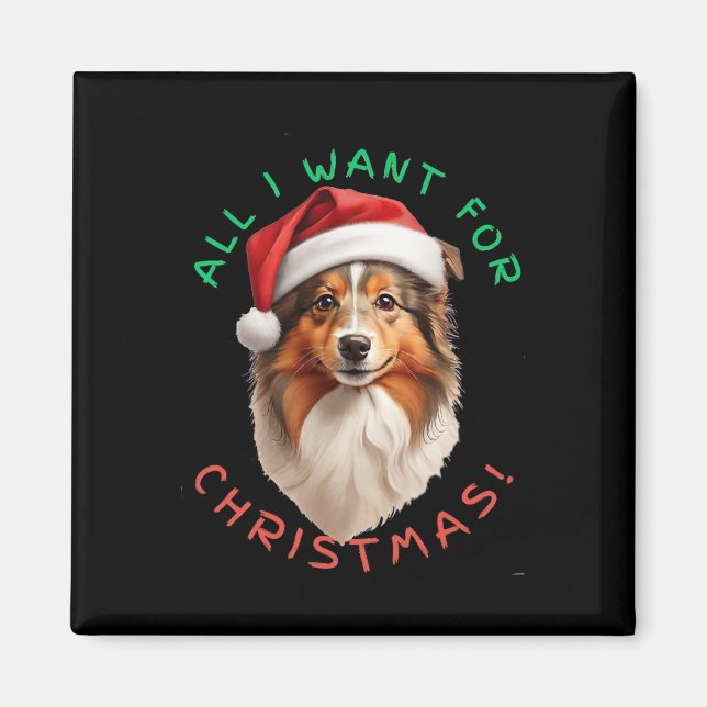 Aimant Tout Ce Que Je Veux Pour Noël ! Pour Shetland Shee (Devant)