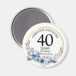 Aimant Tout Mariage (40) Élégant Anniversaire Floral Bleu