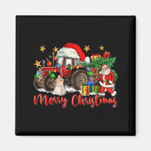 Aimant Tracteur de Noël joyeux avec bonhomme de neige Pèr