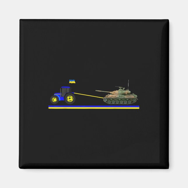 Aimant Tracteur ukrainien tirant un char avec le drapeau  (Devant)