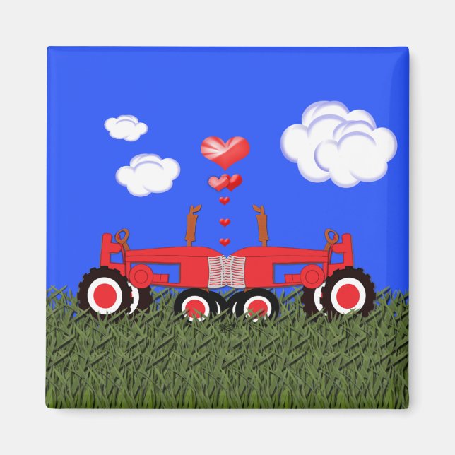 Aimant Tracteurs de baiser sous les coeurs (Devant)