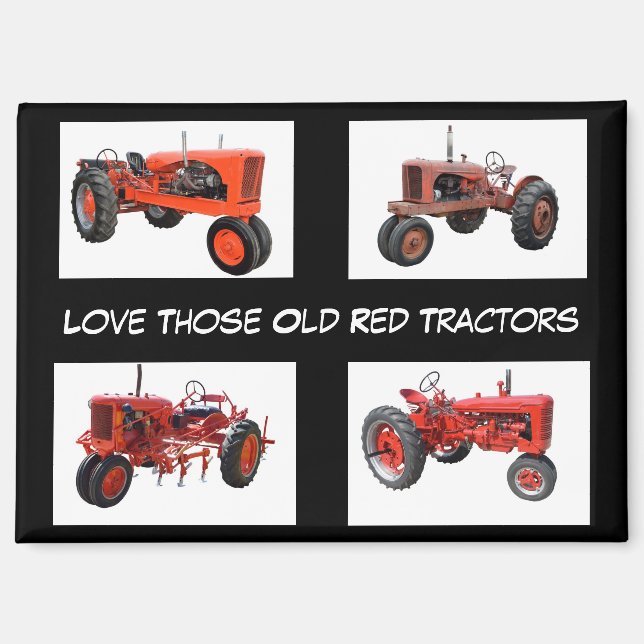 Aimant Tracteurs Rouges Vintage (Recto)