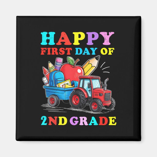 Aimant Tractor Heureux Premier Jour De 2e Année De Rentré (Devant)