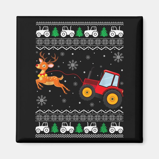 Aimant Tractor Ugly Christmas Tree Holiday Funny Xmas Boy (Devant)