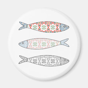 Aimant Traditional Portuguese icon. Colored sardines