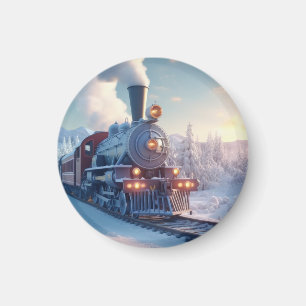 Aimant Train à vapeur vintage Paysage hivernal Montagne d