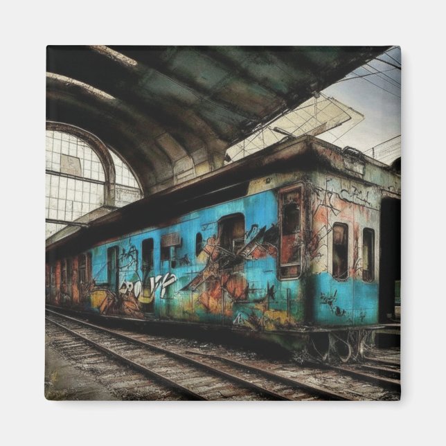Aimant Train abandonné avec graffitis Art de rue urbain (Devant)