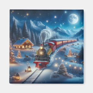 Aimant Train de Noël magique dans un paysage enneigé