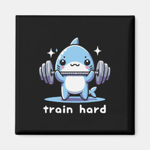 Aimant Train Hard Funny Shark Lifting Weights Dumbbells G