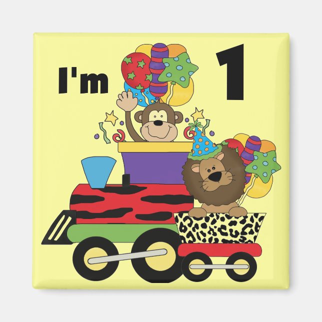 Aimant Train Jungle 1er Anniversaire T-shirts et cadeaux (Devant)