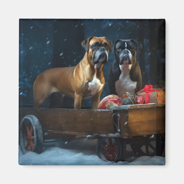Aimant Traîneau Boxer Snowy Décor Noël (Devant)