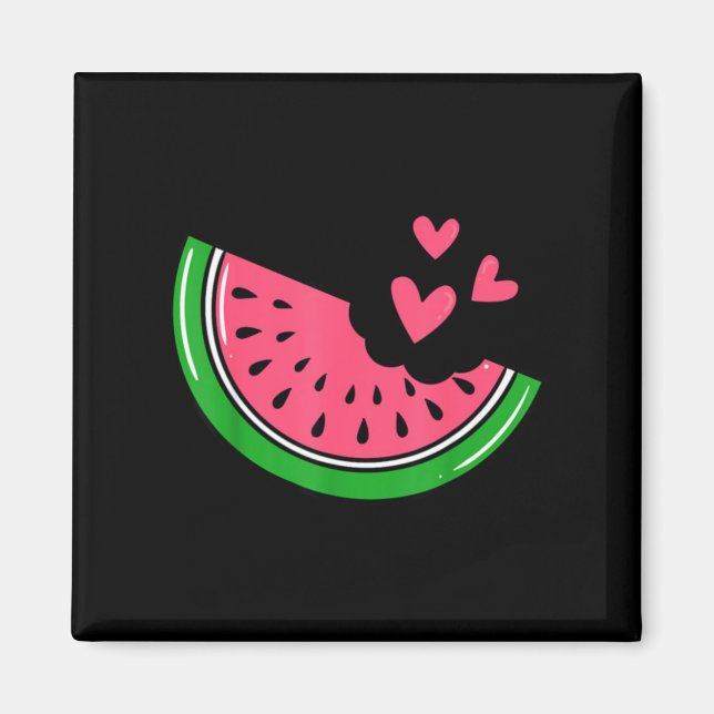 Aimant Tranche de pastèque mignonne mordue avec des coeur (Devant)