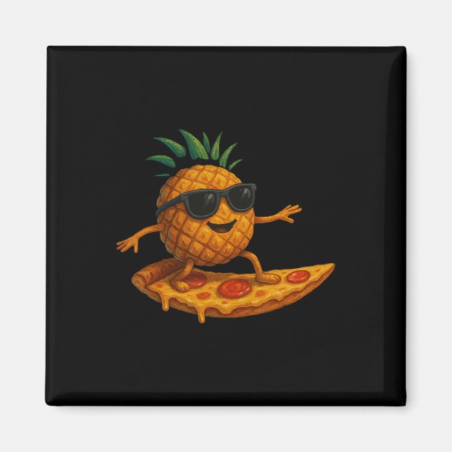 Aimant Tranche de pizza à la surf ananas drôle été tropic (Devant)