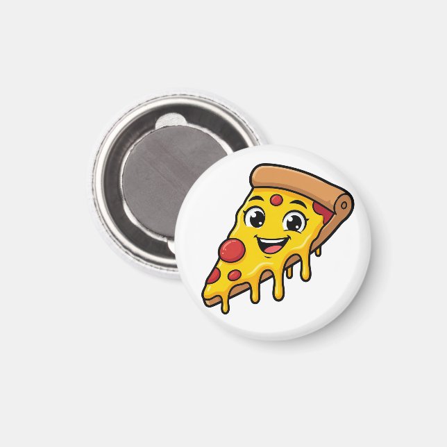 Aimant Tranches de pizza drôle et heureuse avec fromage e (Recto/Verso)