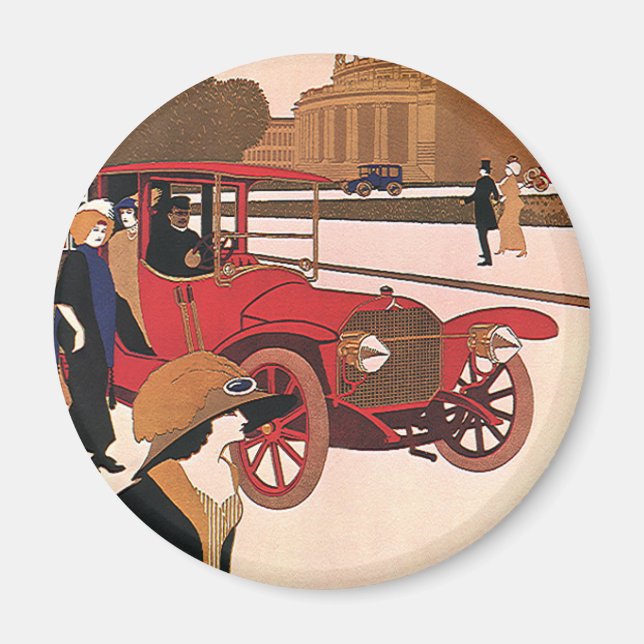 Aimant Transport Vintage, Automobile Antique Rouge (Devant)