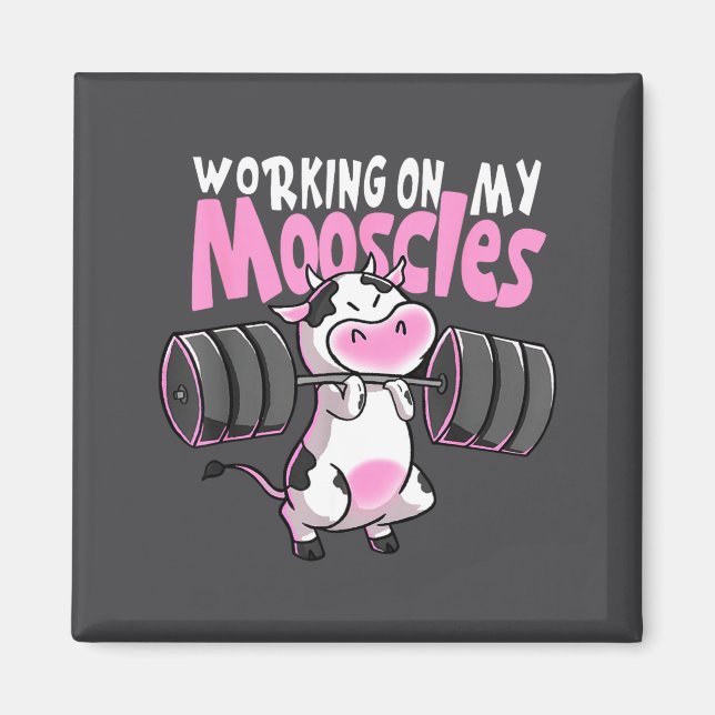 Aimant Travailler sur mes mooscles drôle de vache de gym  (Devant)