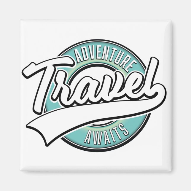 Aimant Travel Adventure Awaits vintage logo (Devant)