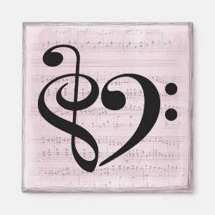 Aimant Treble Clef Bass Clef Coeur feuille Vintage musiqu