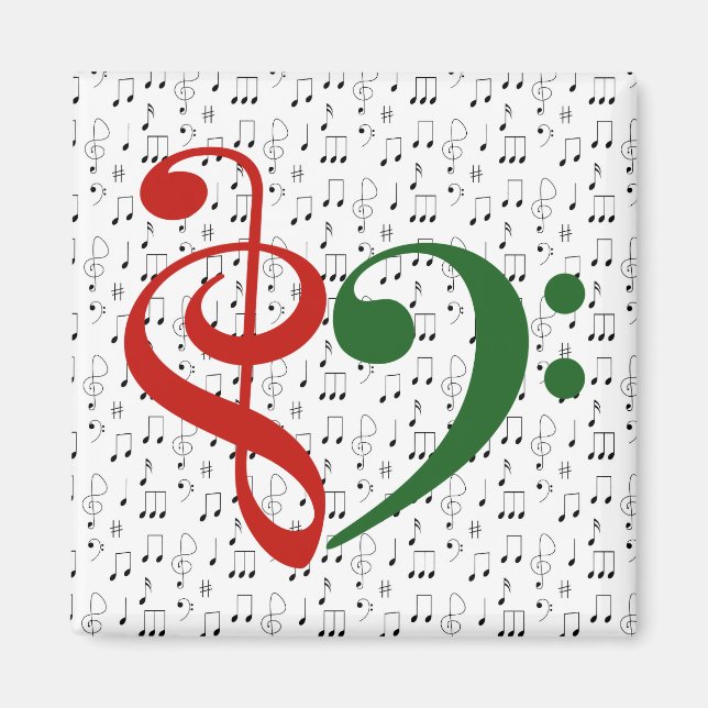 Aimant Treble Clef Bass Clef Coeur Musique Lover Noël (Devant)
