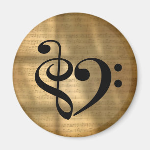 Aimant Treble Clef Bass Clef Hearf Golden Sheet Music