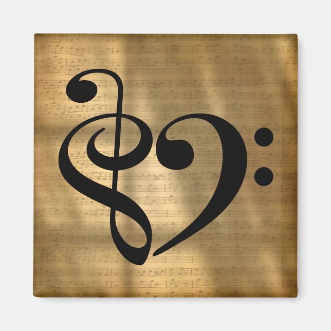 Aimant Treble Clef Bass Clef Hearf Golden Sheet Music (Devant)