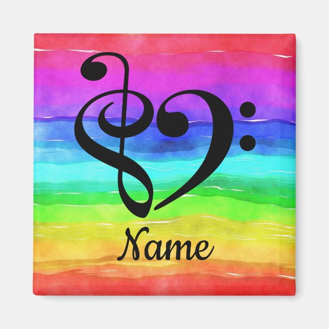 Aimant Treble Clef Bass Clef Music Coeur Customisé (Devant)