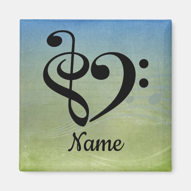 Aimant Treble Clef Bass Clef Music Coeur Customisé (Devant)
