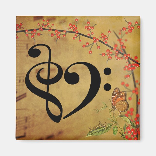 Aimant Treble Clef Bass Clef Musical Heart Sheet Musique (Devant)