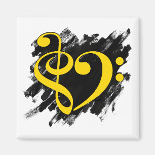 Aimant Treble et Bass Clef Musical Coeur Jaune