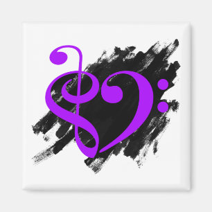 Aimant Treble et Bass Clef Musical Coeur pourpre