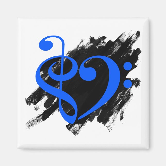 Aimant Treble et Bass Clef Musical Heart Royal Blue (Devant)