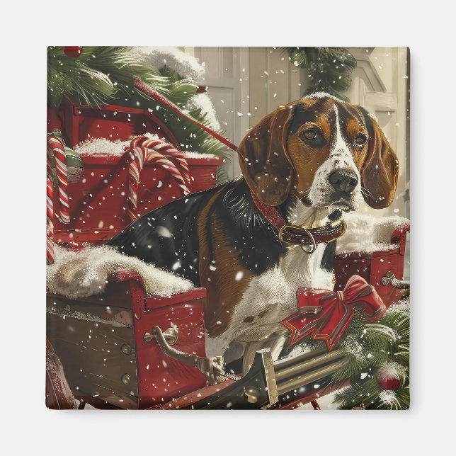 Aimant Treeing Walker Coonhound Dog Christmas Festive (Devant)