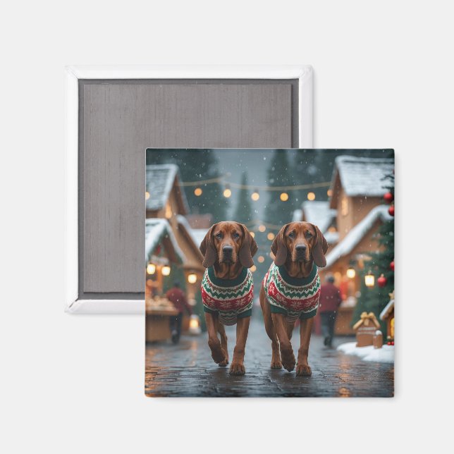 Aimant Treeing Walker Coonhound Dogs Christmas Snow  (Recto/Verso)
